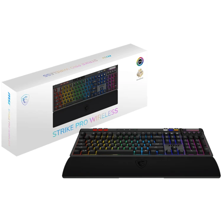MSI Strike PRO Wireless Silent Gaming Keyboard (Kailh Midnight Pro Silent Tactile Switches) with Clearcaps Set