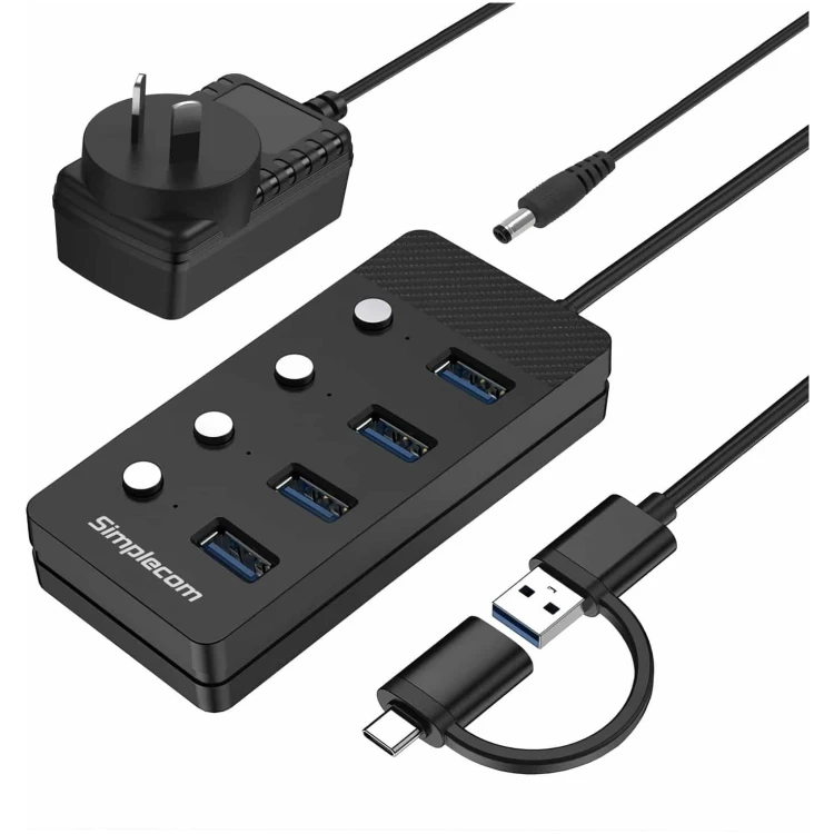 Simplecom 4 port Powered USB 3.0 Hub (CH345C)