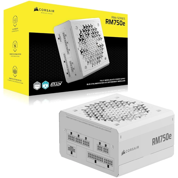 Corsair RM750e Cybernetics 750W 80Plus Gold Rated Power Supply, Fully Modular (White)