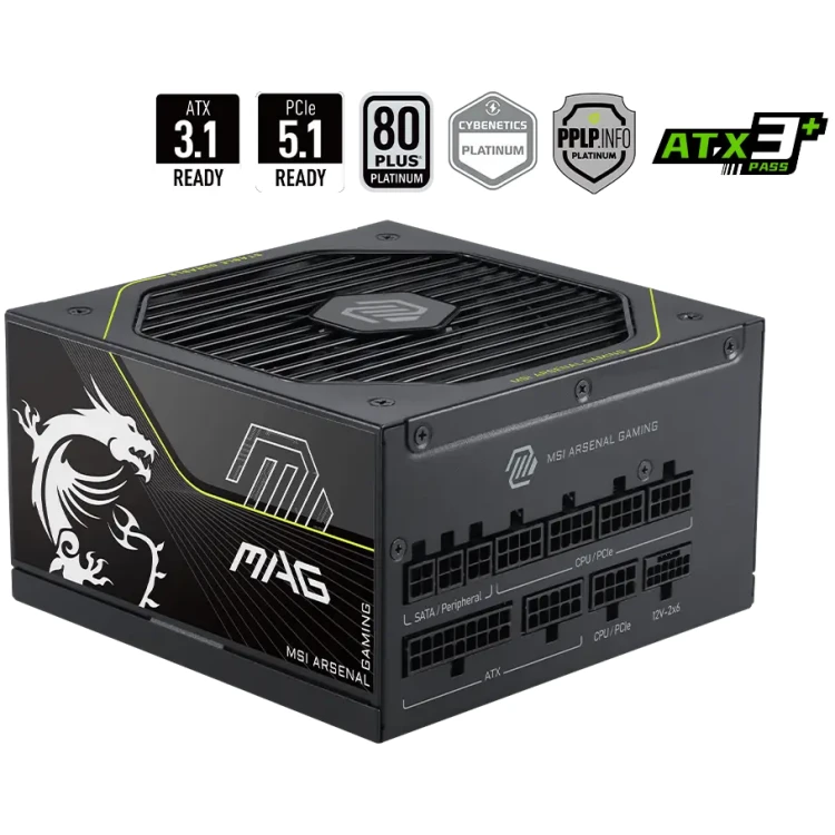 MSI MAG A1000PLS 1000W (16-pin native) 80Plus Platinum Rated Power Supply, Fully Modular