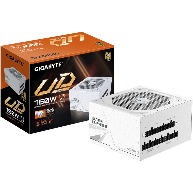 Gigabyte UD750GM ICE PG5 750W Gold Rated Power Supply, 16-Pin Fully Modular (White)