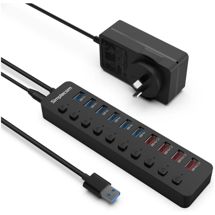 Simplecom 10 port Switched USB 3.0 Hub with 48W Power Supply (CHU810)