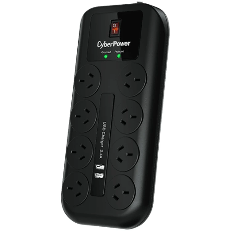 CyberPower 8 way power surge filter with 2xUSB charge ports