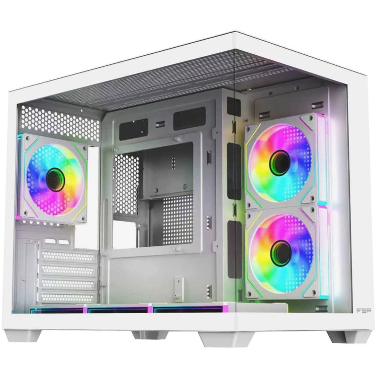 FSP S342 ARGB mATX Case 6x120mm ARGB Fans (White)
