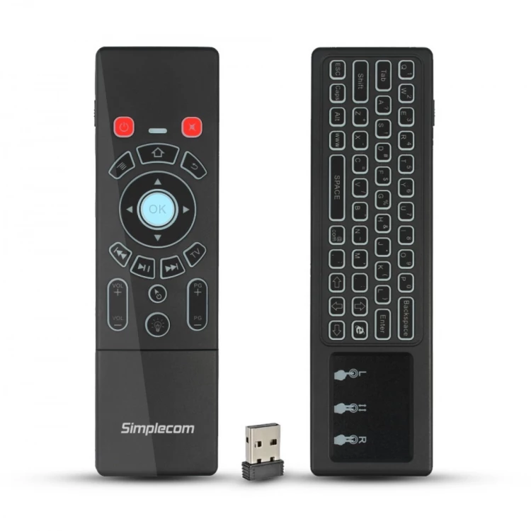 Simplecom RT250 2.4GHz Wireless Remote/Air Mouse/Keyboard with TouchPad and Backlight