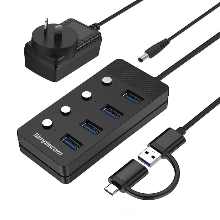 Simplecom 4 port Powered USB 3.0 Hub (CH345C)