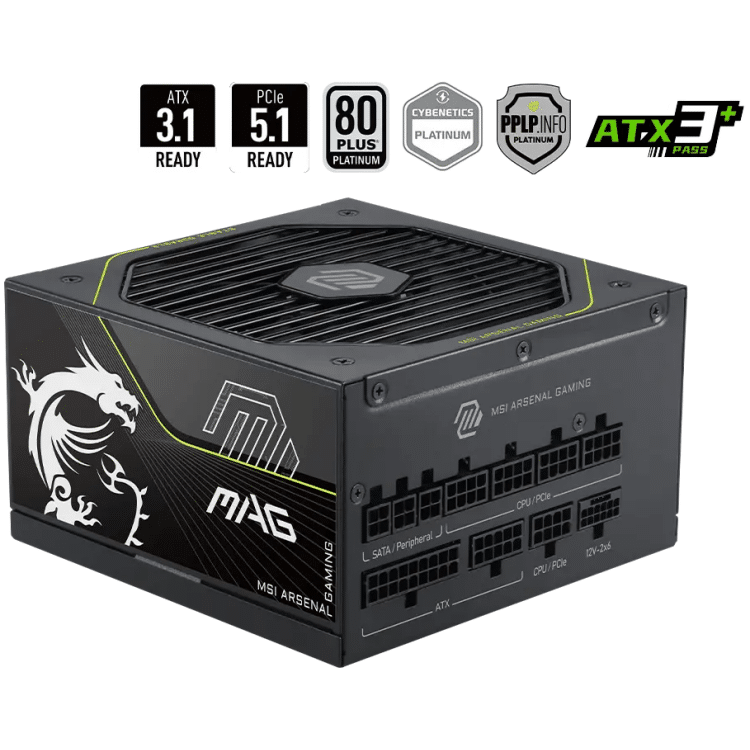 MSI MAG A1000PLS 1000W (16-pin native) 80Plus Platinum Rated Power Supply, Fully Modular