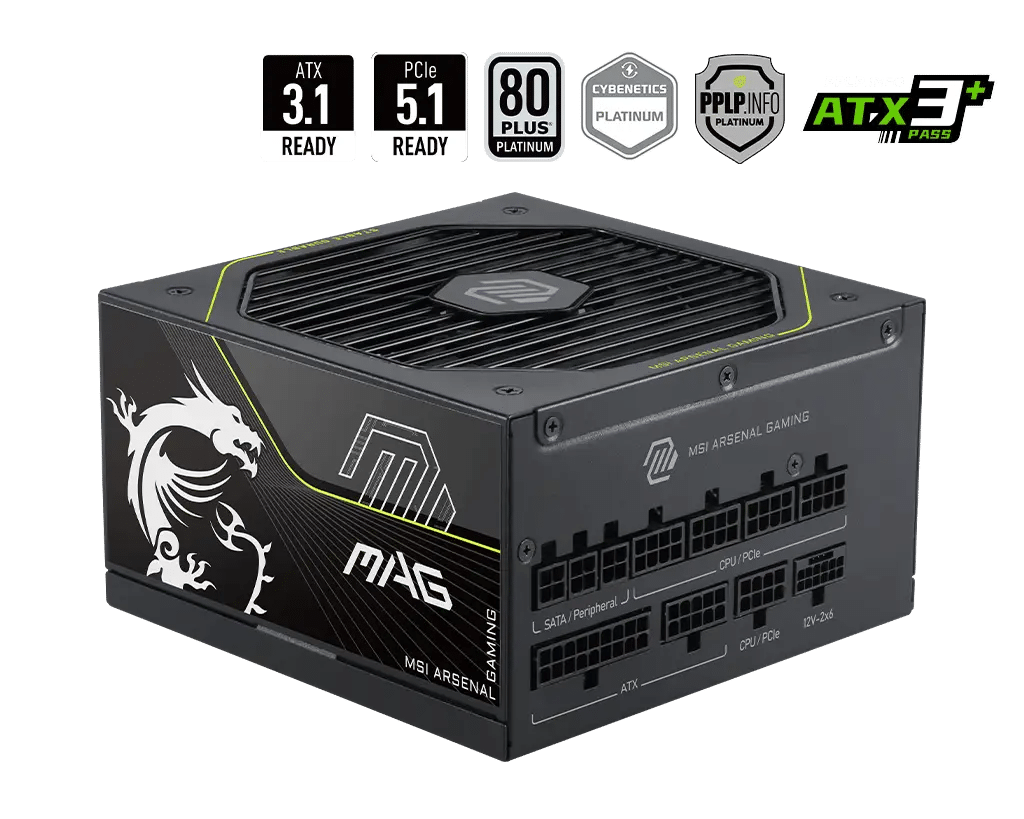 MSI MAG A1000PLS 1000W (16-pin native) 80Plus Platinum Rated Power Supply, Fully Modular