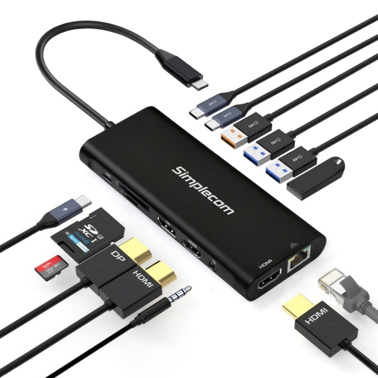 Simplecom CHT814 USB Type-C 14-in-1 Hub/Docking Station with 2xHDMI+DP+Gigabit LAN