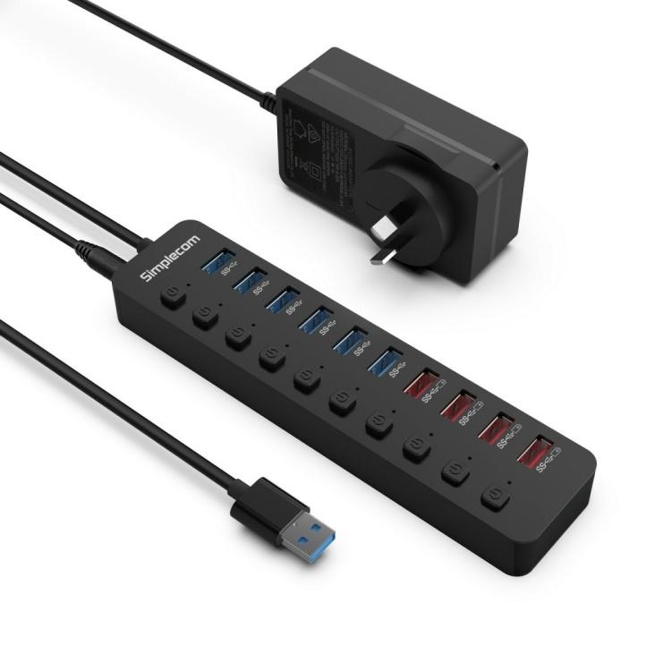 Simplecom 10 port Switched USB 3.0 Hub with 48W Power Supply (CHU810)