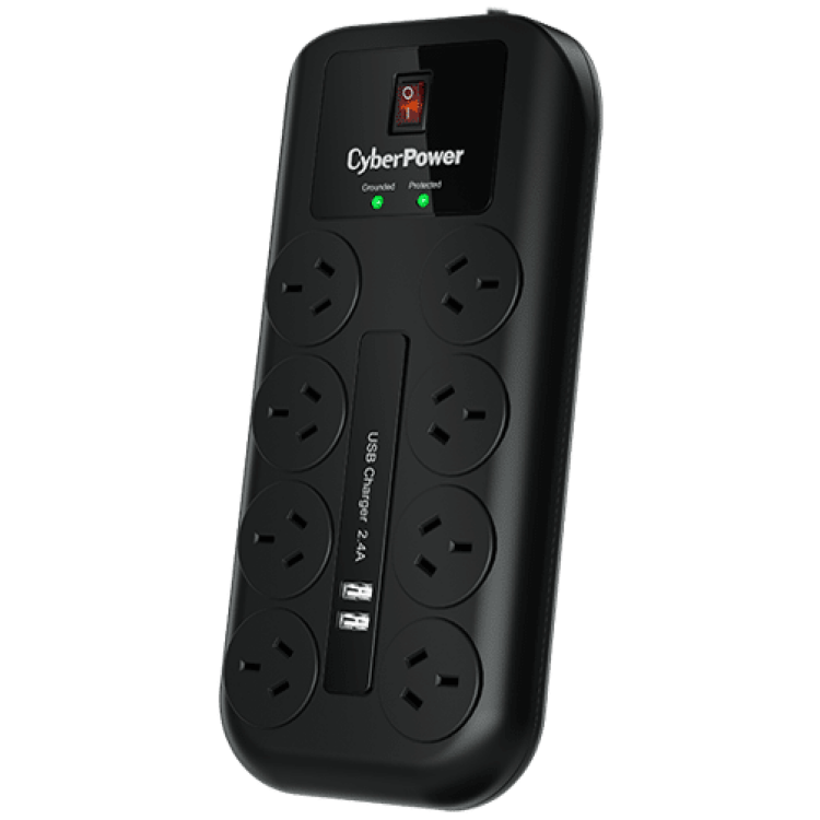 CyberPower 8 way power surge filter with 2xUSB charge ports