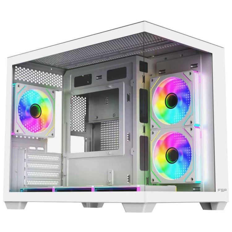 FSP S342 ARGB mATX Case 6x120mm ARGB Fans (White)