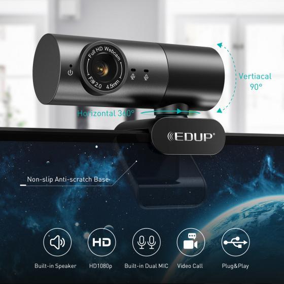 Edup 1080p Webcam with microphone for PC (USB)