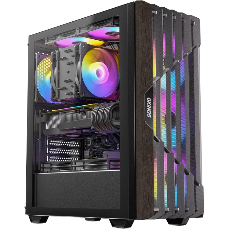 Okinos Cypress 5 Oak Wood/Black ATX Case with 4xARGB Fans