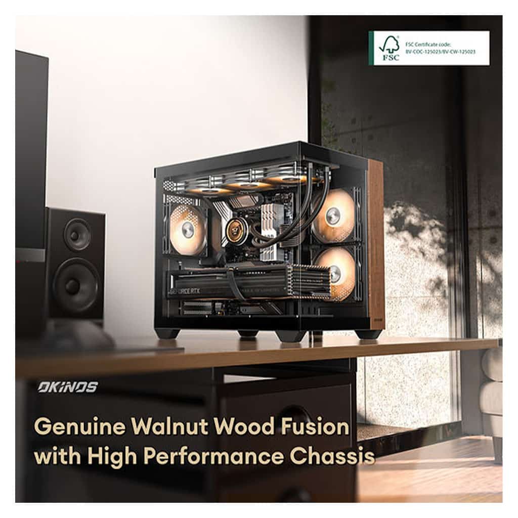 Okinos Mirage 6 Walnut Wood/Black ATX Case with 4xARGB Fans | Crox ...