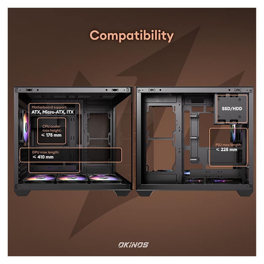 Okinos Mirage 6 Walnut Wood/Black ATX Case with 4xARGB Fans | Crox ...