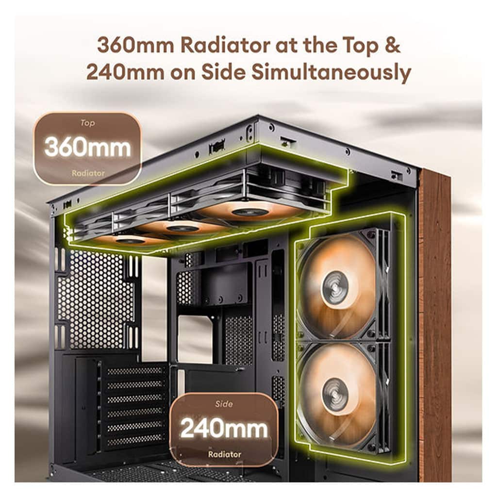 Okinos Mirage 6 Walnut Wood/Black ATX Case with 4xARGB Fans | Crox ...