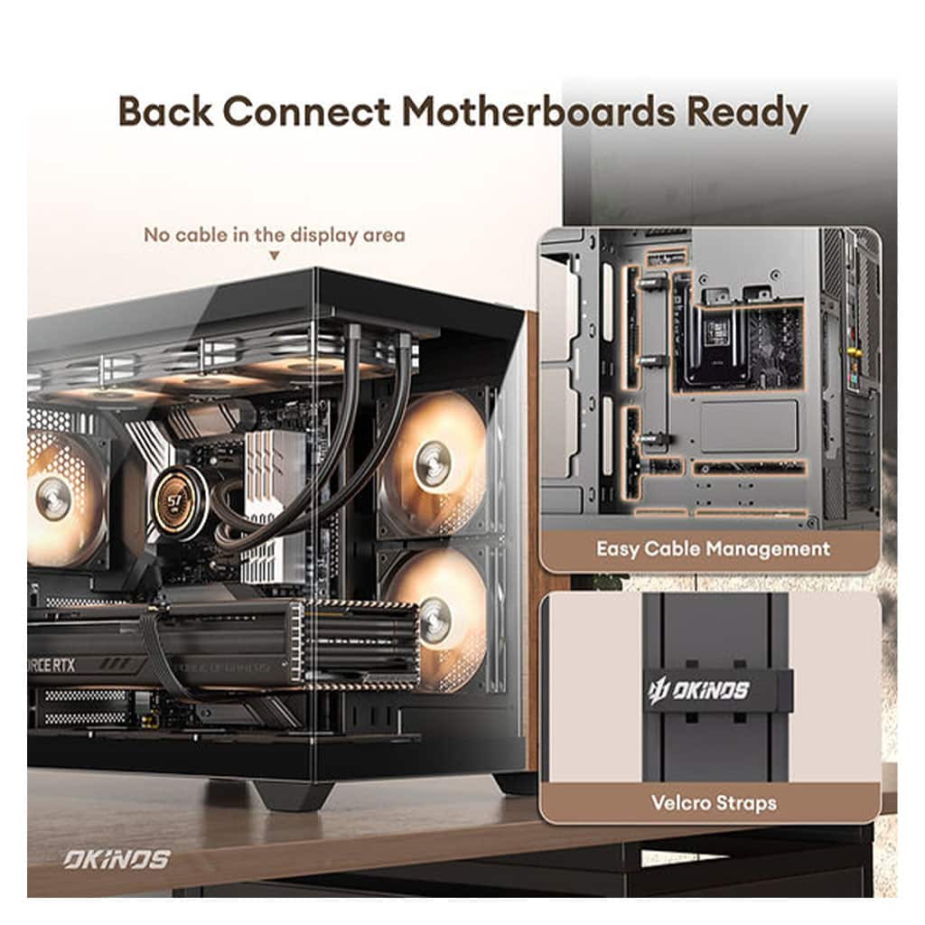 Okinos Mirage 6 Walnut Wood/Black ATX Case with 4xARGB Fans | Crox ...