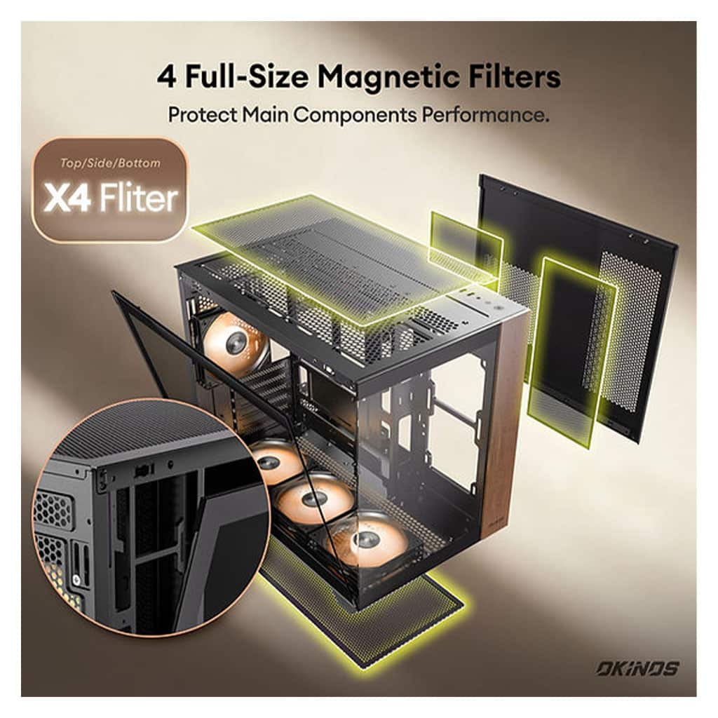 Okinos Mirage 6 Walnut Wood/Black ATX Case with 4xARGB Fans | Crox ...